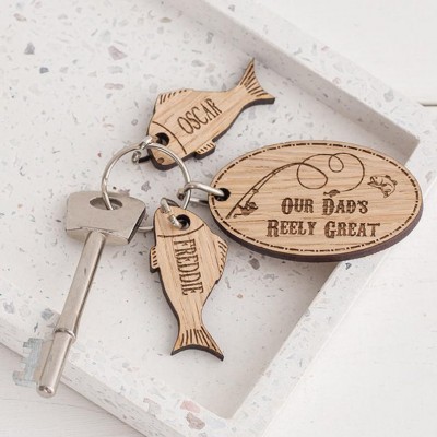 Father's Day Gift Personalised Fishing Keychain We're Hooked on Daddy Dad Grampa