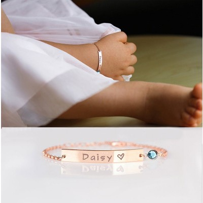 Personalised Birthstone Baby Name Engraving Bracelets