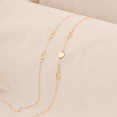 Personalised Sideways Initial Letter Heart Name Necklaces With 1-12 Initial Letters