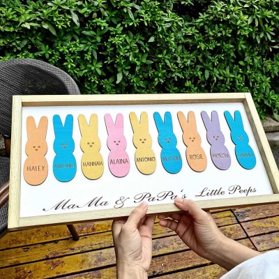 Easter Peeps Sign Personalised Engraved Name Wooden Bunny Home Decor Grandpa Grandma Gift