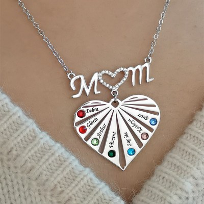 Personalised 1-8 Engraving Name Heart Necklace With Birthstone For Mum