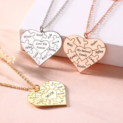 Silver Personalised Heart Puzzle 1-12 Names Necklace
