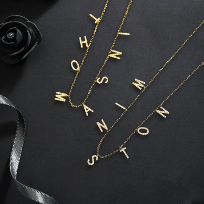 Personalized Sparkle Gold Mini Initial Letter Pendant Name Necklaces