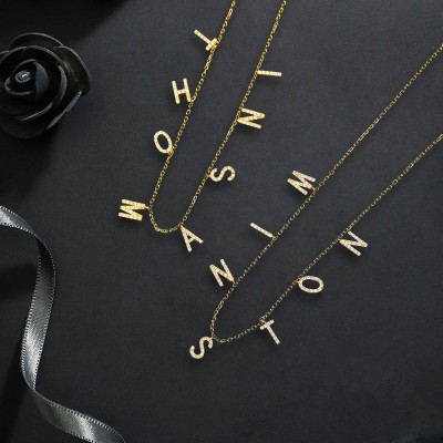 Personalised Sparkle Gold Mini Initial Letter Pendant Name Necklaces