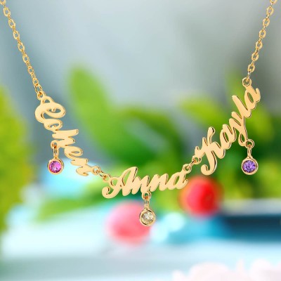Personalized Name Necklace With 1-6 Names and Birthstones