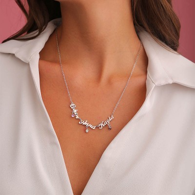 Personalised 1-7 Names Necklace With Birthstones 
