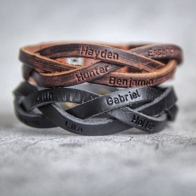 Personalized Men Leather Wrap Engraved Bracelet