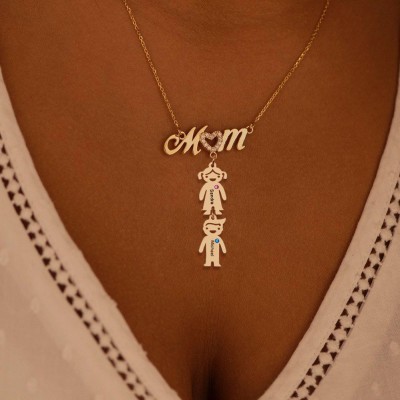 Personalised Mum Necklace with 1-10 childrens' Names and Birthstones For Mother's Day Gifts