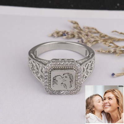 S925 Sterling Silver Personalized Engraved Photo Ring