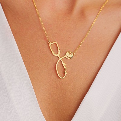 S925 Sterling Silver Personalised Stethoscope Name Necklace For Our Heroes