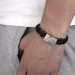 Men's Rectangle Photo Engraved Tag Bracelet Black Leather Strap