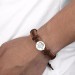 Men's Round Photo Engraved Tag Bracelet Brown Leather Strap